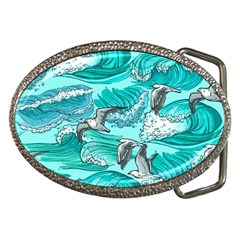 Sea Waves Seamless Pattern Belt Buckles by Wegoenart