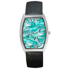 Sea Waves Seamless Pattern Barrel Style Metal Watch by Wegoenart