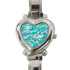 Sea Waves Seamless Pattern Heart Italian Charm Watch by Wegoenart