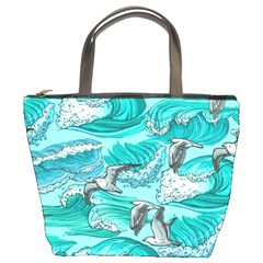 Sea Waves Seamless Pattern Bucket Bag by Wegoenart