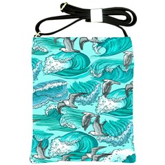 Sea Waves Seamless Pattern Shoulder Sling Bag by Wegoenart