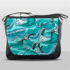 Sea Waves Seamless Pattern Messenger Bag by Wegoenart