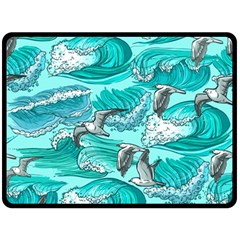 Sea Waves Seamless Pattern Double Sided Fleece Blanket (large)  by Wegoenart