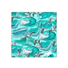 Sea Waves Seamless Pattern Satin Bandana Scarf 22  X 22  by Wegoenart