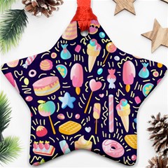 Cute-seamless-pattern-with-colorful-sweets-cakes-lollipops Ornament (star) by Wegoenart