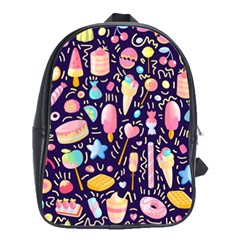 Cute-seamless-pattern-with-colorful-sweets-cakes-lollipops School Bag (large) by Wegoenart