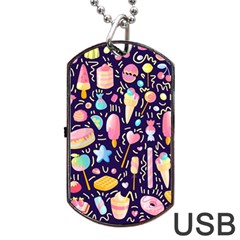 Cute-seamless-pattern-with-colorful-sweets-cakes-lollipops Dog Tag Usb Flash (one Side) by Wegoenart