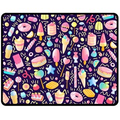 Cute-seamless-pattern-with-colorful-sweets-cakes-lollipops Double Sided Fleece Blanket (medium)  by Wegoenart