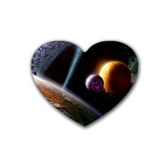 Planets In Space Rubber Heart Coaster (4 Pack) by Sapixe