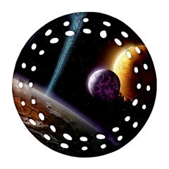 Planets In Space Round Filigree Ornament (two Sides)