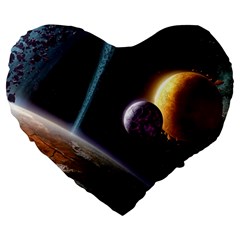 Planets In Space Large 19  Premium Flano Heart Shape Cushions by Sapixe