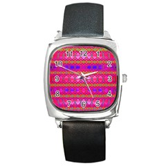 Pink Mirrors Square Metal Watch by Thespacecampers