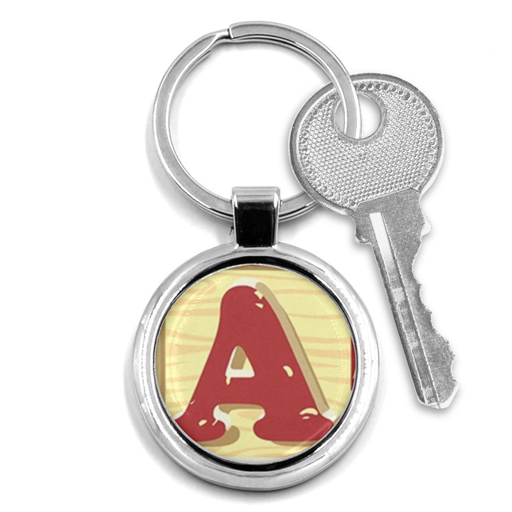 Red Wooden Letter A Key Chain (Round)