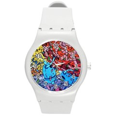 Graffiti-wall-mural-painting-arts Round Plastic Sport Watch (m) by Simbadda