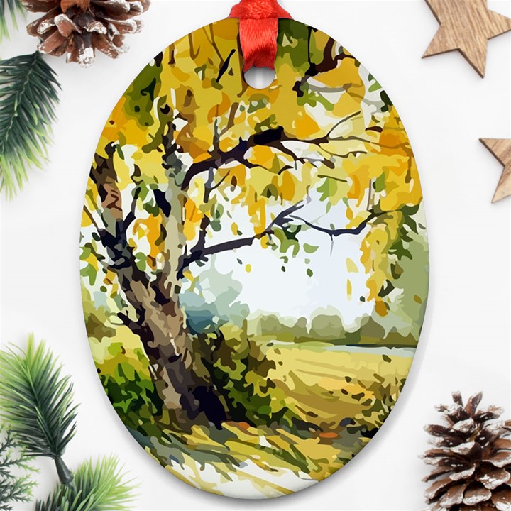 Landscape Painting Meadow Garden Ornament (Oval)