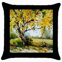 Landscape Painting Meadow Garden Throw Pillow Case (black) by Wegoenart