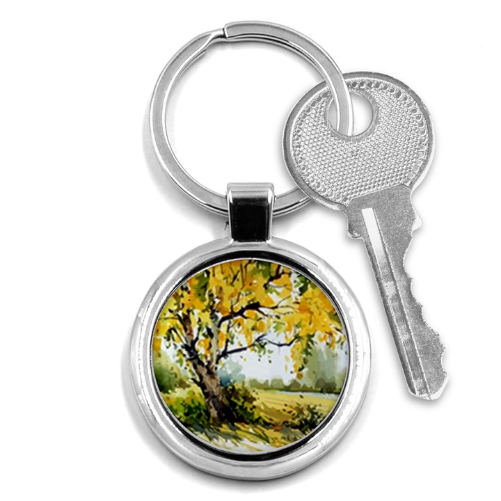 Landscape Painting Meadow Garden Key Chain (Round)