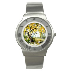 Landscape Painting Meadow Garden Stainless Steel Watch