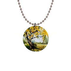 Landscape Painting Meadow Garden 1  Button Necklace