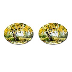 Landscape Painting Meadow Garden Cufflinks (Oval)