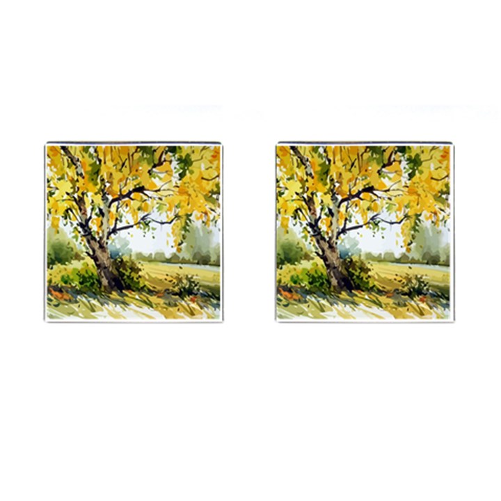 Landscape Painting Meadow Garden Cufflinks (Square)