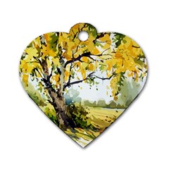 Landscape Painting Meadow Garden Dog Tag Heart (One Side)