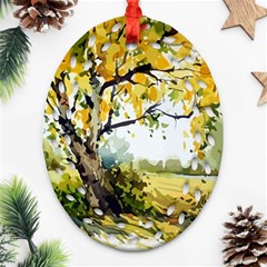 Landscape Painting Meadow Garden Oval Filigree Ornament (two Sides)