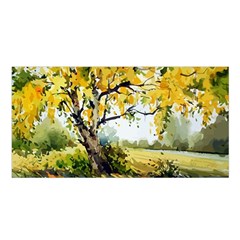 Landscape Painting Meadow Garden Satin Shawl 45  X 80  by Wegoenart