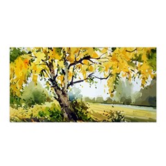 Landscape Painting Meadow Garden Satin Wrap 35  x 70 