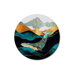 Ocean Whale Painting Sea Undersea Rubber Coaster (round) by Wegoenart