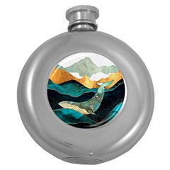 Ocean Whale Painting Sea Undersea Round Hip Flask (5 Oz) by Wegoenart