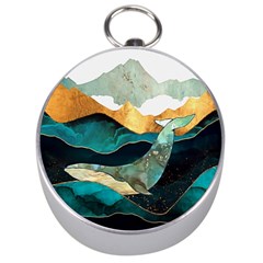 Ocean Whale Painting Sea Undersea Silver Compasses by Wegoenart