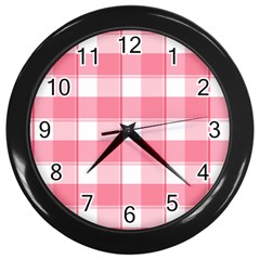 Pink And White Plaids Wall Clock (black) by ConteMonfrey