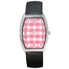 Pink And White Plaids Barrel Style Metal Watch by ConteMonfrey