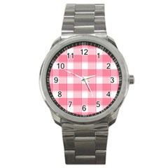 Pink And White Plaids Sport Metal Watch