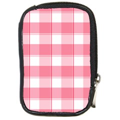 Pink And White Plaids Compact Camera Leather Case by ConteMonfrey