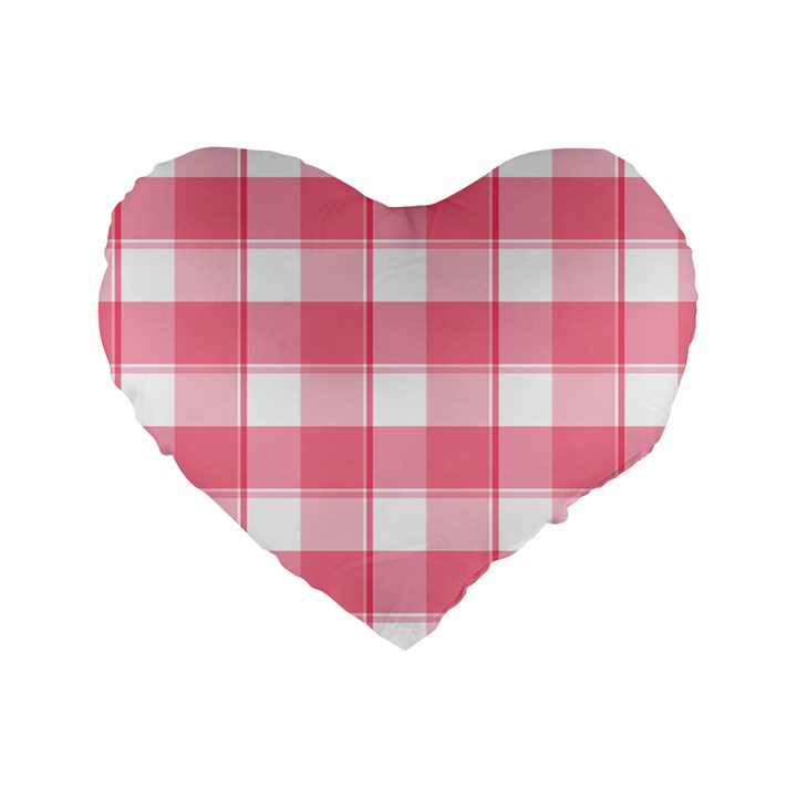 Pink and white plaids Standard 16  Premium Heart Shape Cushions