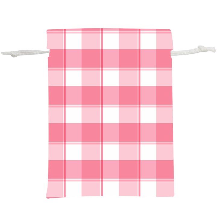 Pink and white plaids  Lightweight Drawstring Pouch (XL)