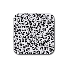 Black And White Leopard Print Jaguar Dots Rubber Coaster (square) by ConteMonfrey