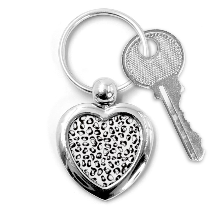 Black And White Leopard Print Jaguar Dots Key Chain (Heart)