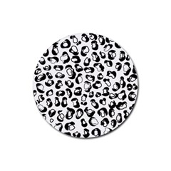 Black And White Leopard Print Jaguar Dots Rubber Round Coaster (4 Pack) by ConteMonfrey