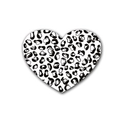 Black And White Leopard Print Jaguar Dots Rubber Coaster (heart) by ConteMonfrey