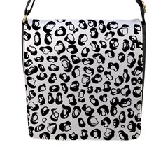 Black And White Leopard Print Jaguar Dots Flap Closure Messenger Bag (l) by ConteMonfrey