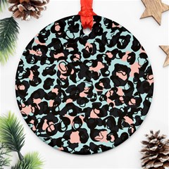 Blue And Pink Jaguar Dots Leopard Black And White Leopard Print Jaguar Dots Ornament (round) by ConteMonfrey