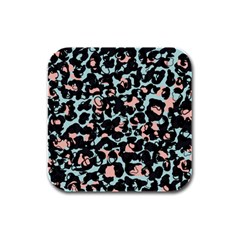 Blue And Pink Jaguar Dots Leopard Black And White Leopard Print Jaguar Dots Rubber Square Coaster (4 Pack) by ConteMonfrey