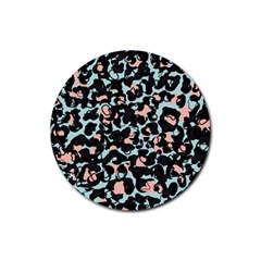 Blue And Pink Jaguar Dots Leopard Black And White Leopard Print Jaguar Dots Rubber Coaster (round) by ConteMonfrey