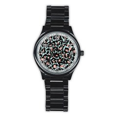 Blue And Pink Jaguar Dots Leopard Black And White Leopard Print Jaguar Dots Stainless Steel Round Watch by ConteMonfrey