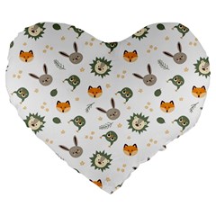 Rabbit, Lions And Nuts  Large 19  Premium Flano Heart Shape Cushions by ConteMonfrey