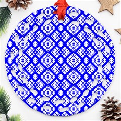 Portuguese Tiles Vibes Plaids Round Filigree Ornament (two Sides) by ConteMonfrey