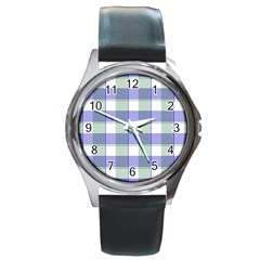 Blue And Green Plaids Round Metal Watch by ConteMonfrey